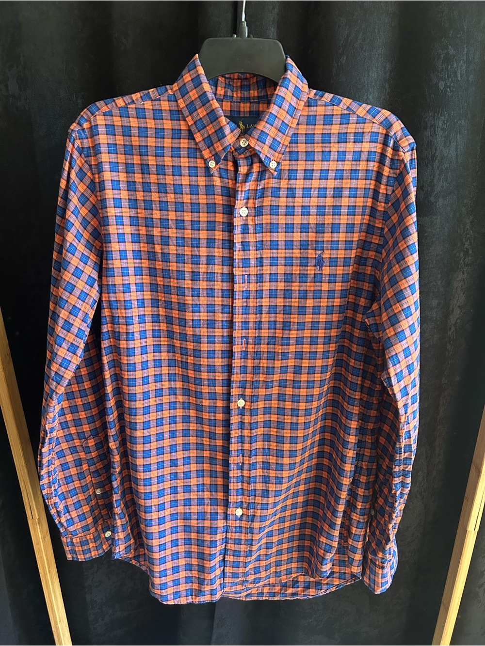 Ralph Lauren Orange and Blue Check Button-Down Shirt